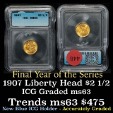 1907-p Liberty Head Gold $2 1/2 Graded ms63 By ICG (fc)