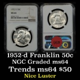 NGC 1952-d Franklin Half Dollar 50c Graded ms64 By NGC