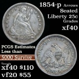 1854-p Seated Liberty Quarter 25c Grades xf