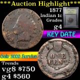 ***Auction Highlight*** Key date 1877 Indian Cent 1c Graded g, good by USCG (fc)