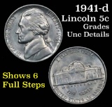 1941-d Jefferson Nickel 5c Grades Unc Details