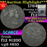 ***Auction Highlight*** 1794 Liberty Cap Flowing Hair large cent 1c Graded f, fine by USCG (fc)