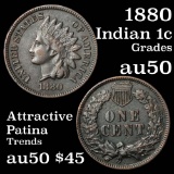 1880 Indian Cent 1c Grades AU, Almost Unc