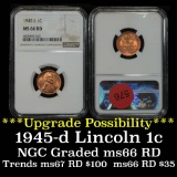 NGC 1945-s Lincoln Cent 1c Graded ms66 RD By NGC