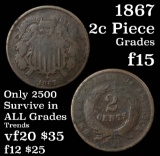 1867 2 Cent Piece 2c Grades f+