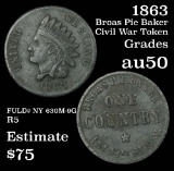 1863 Broas Pie Baker Civil War Token Grades AU, Almost Unc