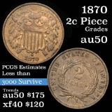 1870 2 Cent Piece 2c Grades AU, Almost Unc