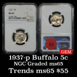 NGC 1937-p Buffalo Nickel 5c Graded ms65 By NGC