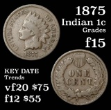 1875 Indian Cent 1c Grades f+