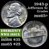 1943-p Jefferson Nickel 5c Grades GEM+ Unc