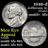 1946-d Jefferson Nickel 5c Grades GEM+ 5fs