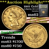 ***Auction Highlight*** 1861 Type 2 Gold Liberty Quarter Eagle $2 1/2 Graded Select Unc by USCG (fc)