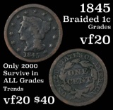 1845 Braided Hair Large Cent 1c Grades vf, very fine