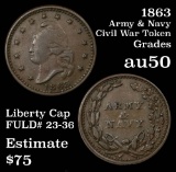 1863 Army & Navy Civil War Token Grades AU, Almost Unc