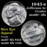 1943-s Jefferson Nickel 5c Grades GEM++ 5fs