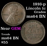 1916-p Lincoln Cent 1c Grades Choice Unc BN