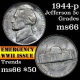 1944-p Jefferson Nickel 5c Grades GEM+ Unc