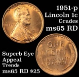 1951-p Lincoln Cent 1c Grades GEM Unc RD