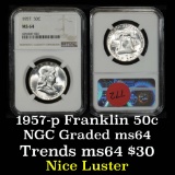 NGC 1957-p Franklin Half Dollar 50c Graded ms64 By NGC