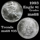 1993 Silver Eagle Dollar $1 Grades GEM+++ Unc