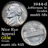 1944-d Jefferson Nickel 5c Grades GEM 5fs