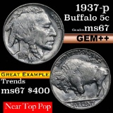 1937-p Buffalo Nickel 5c Grades GEM++ Unc (fc)