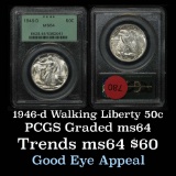 PCGS 1946-d Walking Liberty Half Dollar 50c Graded ms64 By PCGS