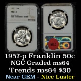 NGC 1957-p Franklin Half Dollar 50c Graded ms64 By NGC