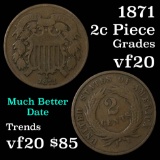 1871 2 Cent Piece 2c Grades vf, very fine