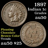 1897 Indian Cent 1c Grades AU, Almost Unc
