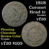 1818 Coronet Head Large Cent 1c Grades vf, very fine