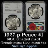 NGC 1927-p Peace Dollar $1 Graded ms61 By NGC