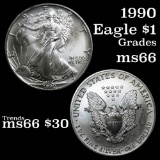 1990 Silver Eagle Dollar $1 Grades GEM+ Unc