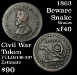 1863 Beware Snake Civil War Token Grades xf