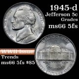 1945-d Jefferson Nickel 5c Grades GEM+ 5fs
