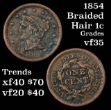 1854 Braided Hair Large Cent 1c Grades vf++