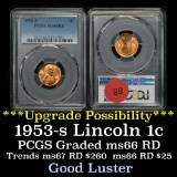 PCGS 1953-s Lincoln Cent 1c Graded ms66 RD By PCGS
