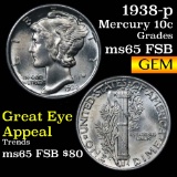 1938-p Mercury Dime 10c Grades GEM FSB