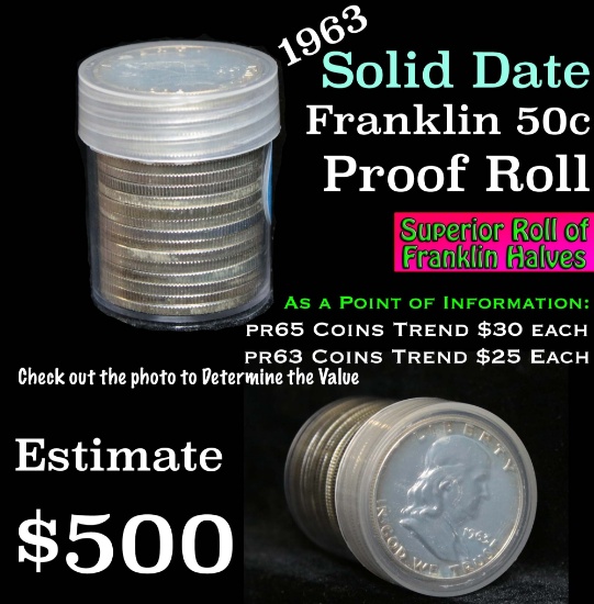 ***Auction Highlight*** 1963 Proof Franklin Half Dollar roll (fc)