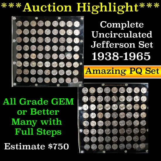 **Auction Highlight* COMPLETE Beautiful Unc Jefferson 5c Set 1938-1965 Capital Holder 72 coins (fc)