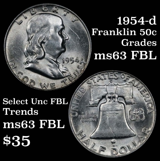 1954-d Franklin Half Dollar 50c Grades Select Unc FBL