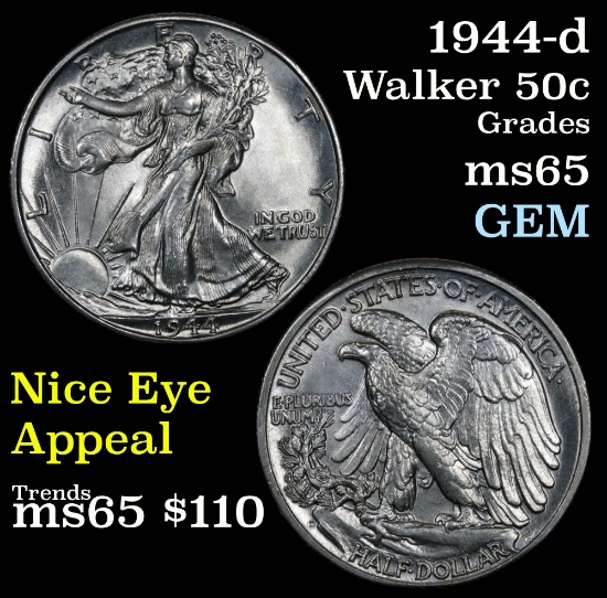1944-d Walking Liberty Half Dollar 50c Grades GEM Unc