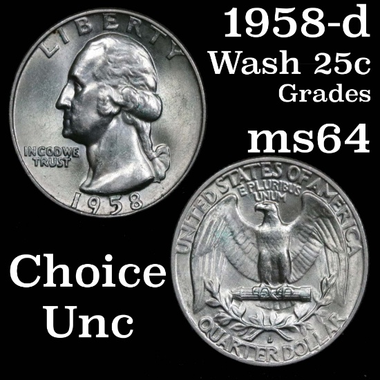 1958-d Washington Quarter 25c Grades Choice Unc