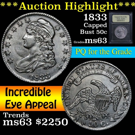 ***Auction Highlight*** 1833 Capped Bust Half Dollar 50c Graded Select Unc by USCG (fc)