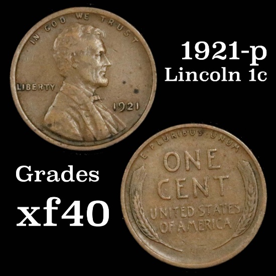 1921-p Lincoln Cent 1c Grades xf
