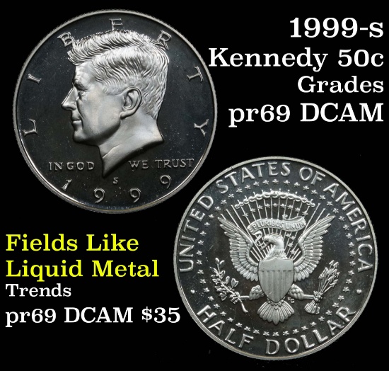 1999-s Silver Proof Kennedy Half Dollar 50c Grades GEM++ Proof Deep Cameo