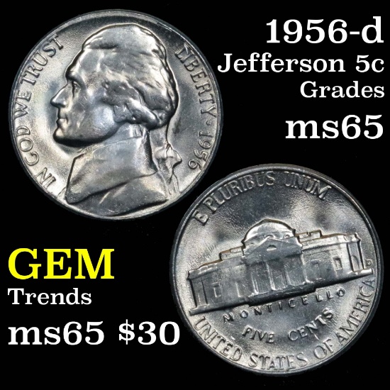 1956-d Jefferson Nickel 5c Grades GEM Unc