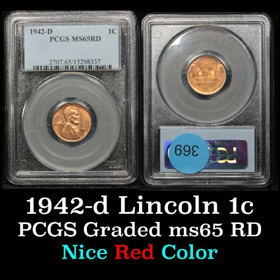 PCGS 1942-d Lincoln Cent 1c Graded ms65 rd By PCGS