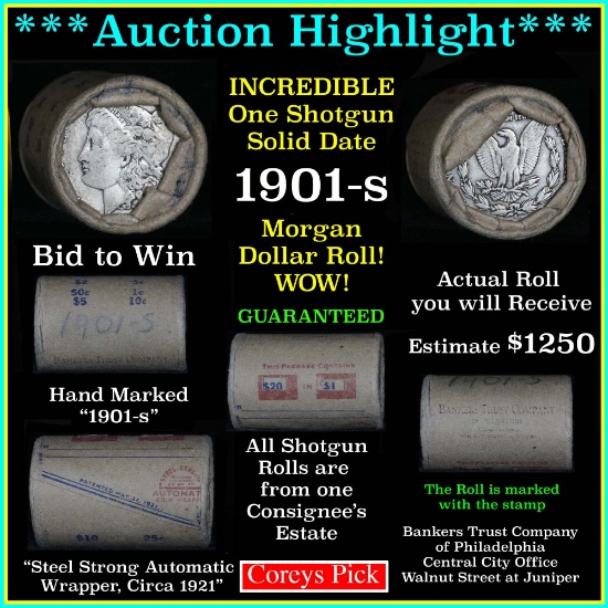 ***Auction Highlight*** Solid date Morgan $1 roll 1901-s, better than avg circ (fc)