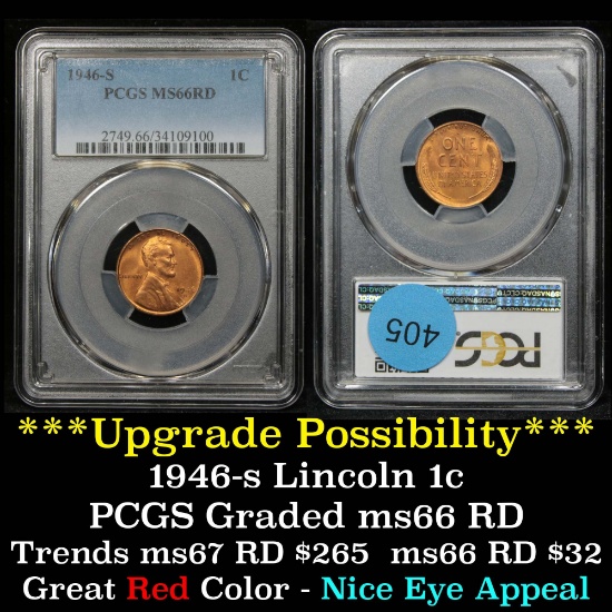 PCGS 1946-s Lincoln Cent 1c Graded ms66 RD By PCGS